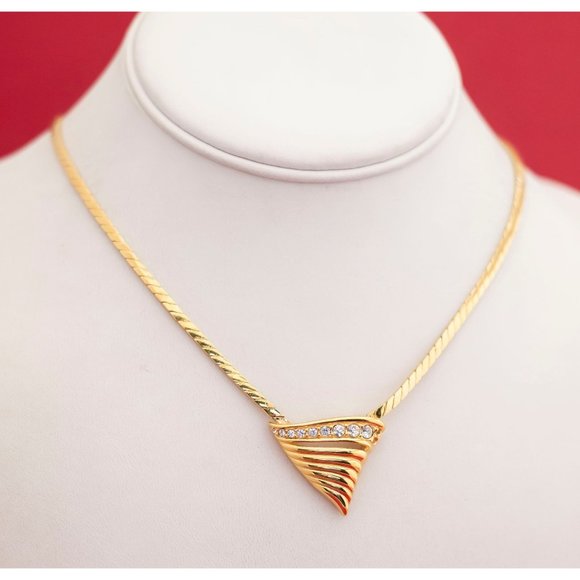 Vintage Crystal Gold Tone Pendant Necklace by Givenchy 16 1/2 Inches - O23 - Picture 2 of 3